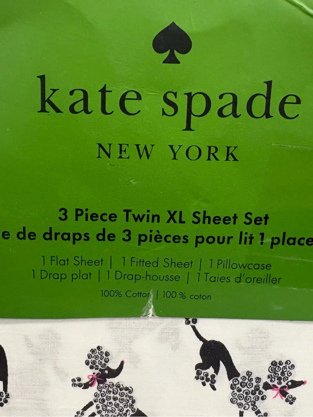 COLLEGE READY NEW kate spade “Dancing Poodle” Poodle Print Twin XL Sheet Set
